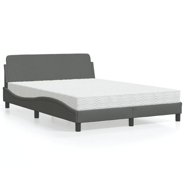 vidaXL Bett mit Matratze Dunkelgrau 140x190 cm Stoff, 3208385