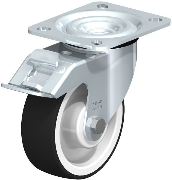 Blickle L-POTH 100R-FI Stahlblech-Lenkrolle, mittelschwere Ausführung, mit Anschraubplatte & Feststeller, Thermoplastisches Polyurethan, Grau, 62224