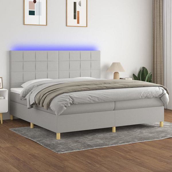 vidaXL Boxspringbett mit Matratze & LED Hellgrau 200x200 cm Stoff, 3135461