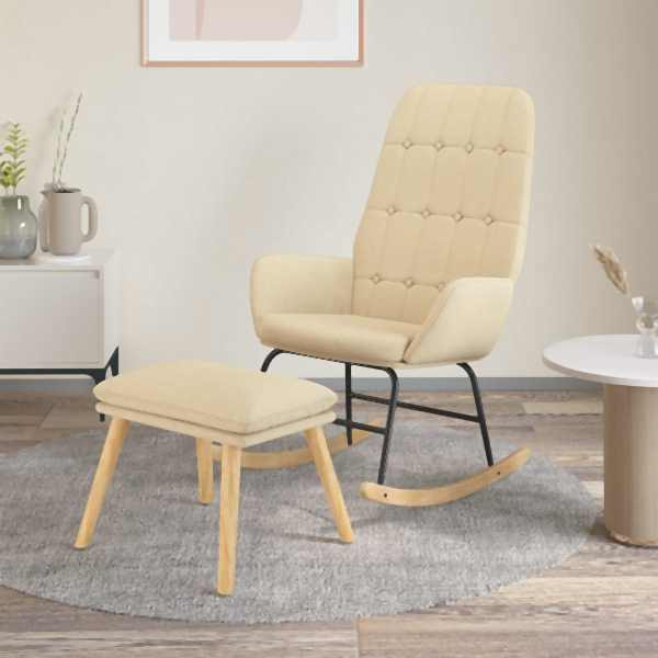 vidaXL Schaukelsessel mit Hocker Creme Stoff, Füllung: Schaumstoff, 3097706