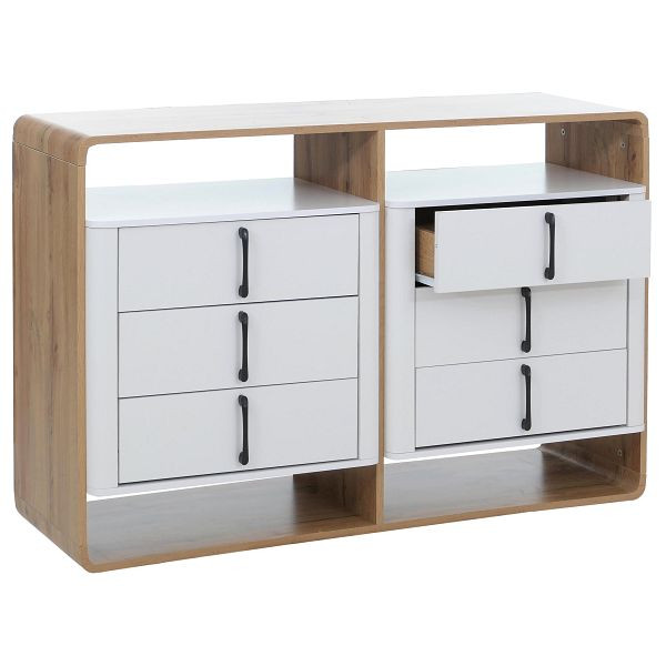 Mendler Kommode HWC-P43, Schrank Sideboard Highboard, 6 Schubladen MDF 80x120x42cm, Wotan-Eiche-Optik, weiß, 139811+139812+139813