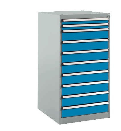 Manuflex Schubfachschrank BASETEC Stationär, Nutzhöhe 900 mm mit 10 Schubfächern, in lichtblau RAL 5012, SP1118.5012