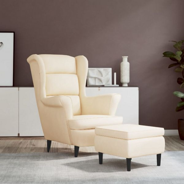 vidaXL Ohrensessel mit Hocker Creme Samt, bequem, 3115940