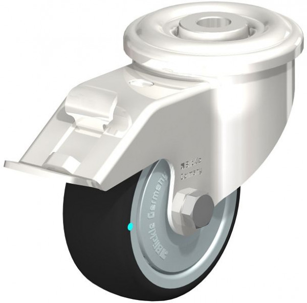 Blickle LEXR-PATH 80KD-FI-FK Edelstahl-Lenkrolle mit Rückenloch & Feststeller, Thermoplastisches Polyurethan, Grau, 754536