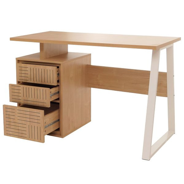 Mendler Schreibtisch HWC-O32, Bürotisch Computertisch Arbeitstisch, Schublade, Melamin Holz, 77x118x58cm, ulme natur, 111902+111903