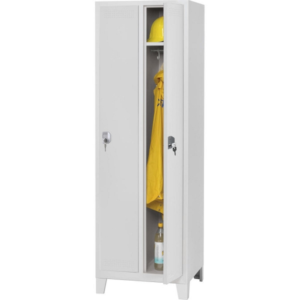 Deskin Garderoben-Stahlspind SP PROFI SYSTEM mit Füßen, 2 Abteile 300 mm, Zylinder, Lichtgrau/lichtgrau, H 1800 x B 590 x T 500 mm, 225805