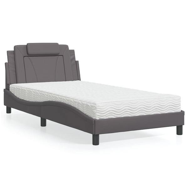 vidaXL Bett mit Matratze Grau 100x200 cm Kunstleder, 3208778