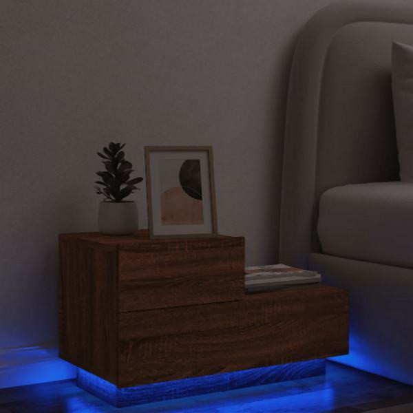 vidaXL Nachttisch mit LED-Leuchten Braun Eichen-Optik 70x36x40,5 cm, 836783