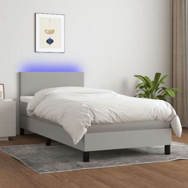 vidaXL Boxspringbett mit Matratze & LED Hellgrau 90x200 cm Stoff, 3132965