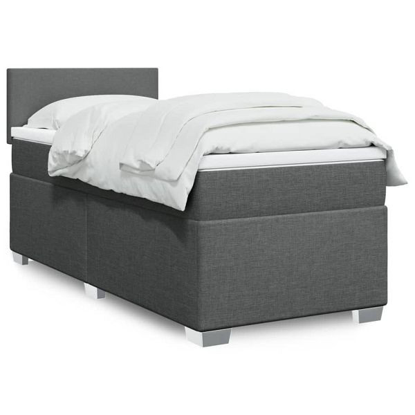 vidaXL Boxspringbett mit Matratze Dunkelgrau 90x190 cm Stoff, 3288037