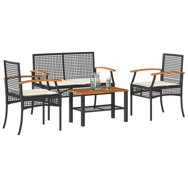 vidaXL 4-tlg. Garten-Lounge-Set mit Kissen Schwarz Poly Rattan, 366266