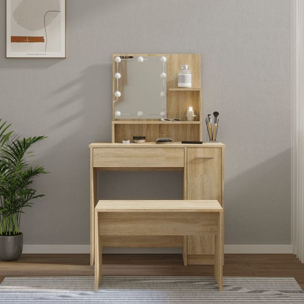 vidaXL Schminktisch-Set mit LED Sonoma-Eiche Holzwerkstoff, 3114117