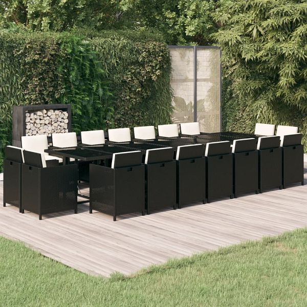 vidaXL 19-teilig Garten-Essgruppe mit Kissen Poly Rattan Schwarz, 3095640