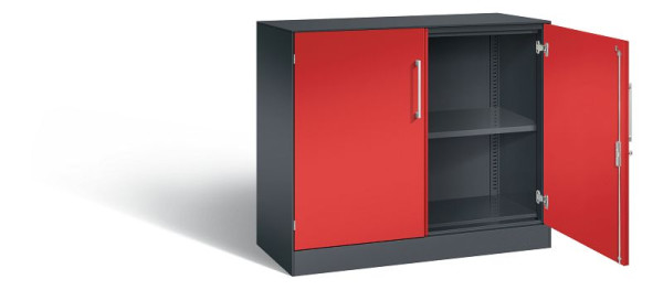 C+P Sideboard mit Flügeltüren Asisto, H915xB1000xT435mm, Farbe: Schwarzgrau / feuerrot, Bügelgriff, 2 OH, 141052-000 S10178