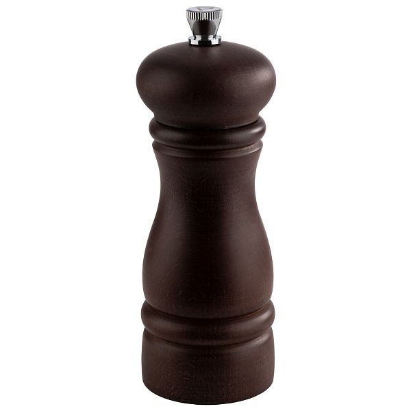 APS Pfeffermühle, Ø 5,5 x 15,5 cm, Buchenholz, dunkel, Keramikmahlwerk, Mahlgrad stufenlos einstellbar, Schaft aus Edelstahl, 40571