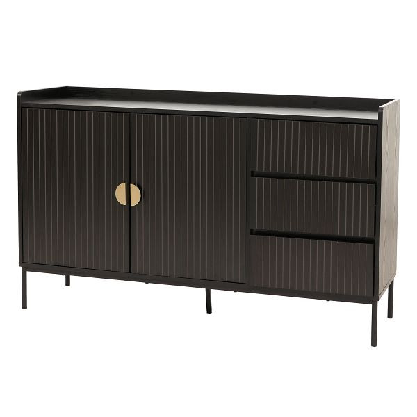 Mendler Sideboard HWC-O39, Kommode Schrank Anrichte, 3 Schubladen 2 Türen, Holz Melamin 80x130x42cm, Holzoptik schwarz, 112665+112666