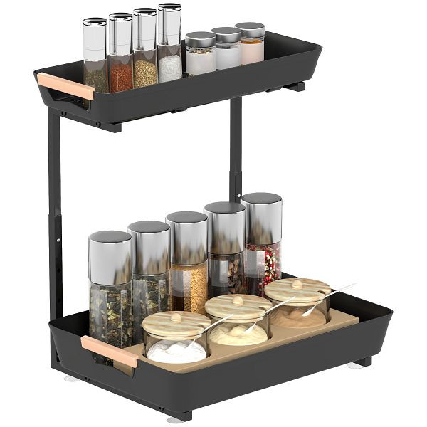 HOMCOM Küchenregal, Höhenverstellbar Standregal mit 2 Körbe, Kaffeebar 40 x 30 x 33,5-42 cm, 801-400V00BK