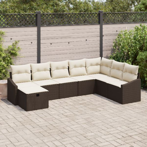 vidaXL 8-teiliges Garten-Sofa-Set mit Kissen Braunes Poly-Rattan, 3360659