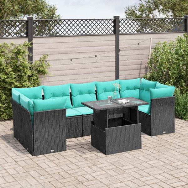 vidaXL 8-teiliges Gartensofa-Set mit Kissen, schwarzes Polyrattan, 3266397
