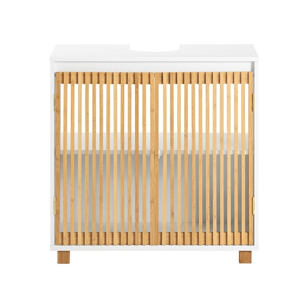 SoBuy Waschbeckenunterschrank mit zwei Türen Weiß 60x33x60 cm, Rustikal, BZR125-W