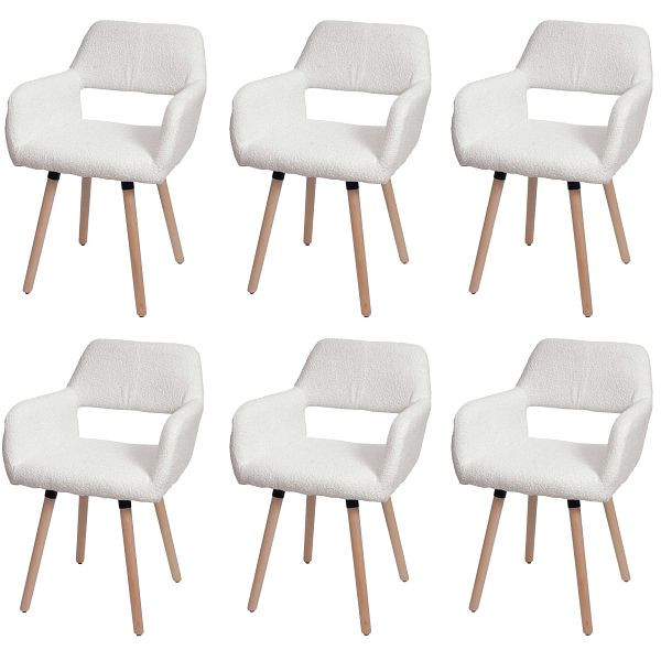 Mendler 6er-Set Esszimmerstuhl HWC-A50 II, Stuhl Küchenstuhl Polsterstuhl, Holz Stoff/Textil Bouclé (450g/m²) FSC®, creme, 6x108873