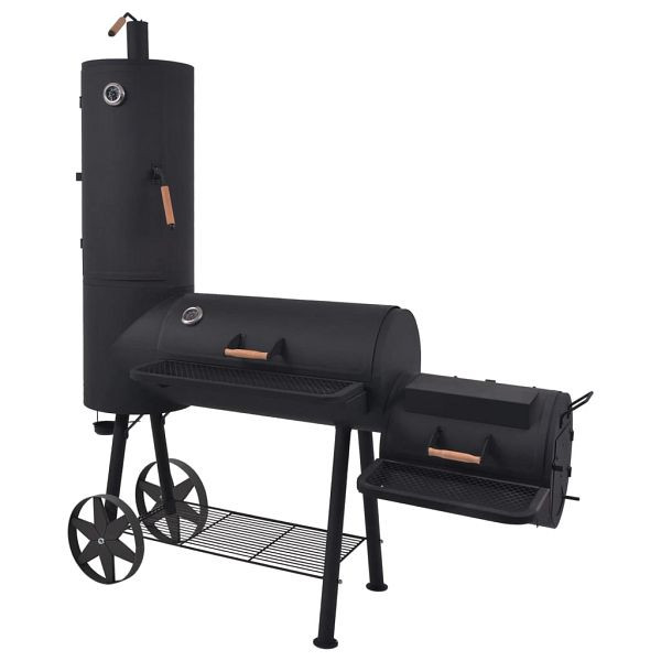 vidaXL Holzkohle Grill und Smoker mit Ablage Schwarz Heavy XXL, 43155