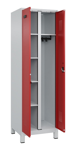 C+P Wäsche-/Garderobenspind Evolo PLUS, mit Füßen, 2 Abteile, 1950x600x500mm, 7, Frontfarbe RAL 3000 feuerrot, Zylinderschloss, 049610-20 S10030
