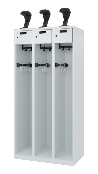 C+P Feuerwehrspind Evolo, Modell PRAKTUS, 3 Abteile, H1850xB900xT500 mm, Lichtgrau, Helmhalter, 0492015-30 S10003