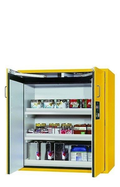 asecos Sicherheitsschrank S-CLASSIC-90, S90.129.120 in sicherheitsgelb RAL 1004 mit 2x Wannenboden Standard (Polypropylen), 30121-002-30165