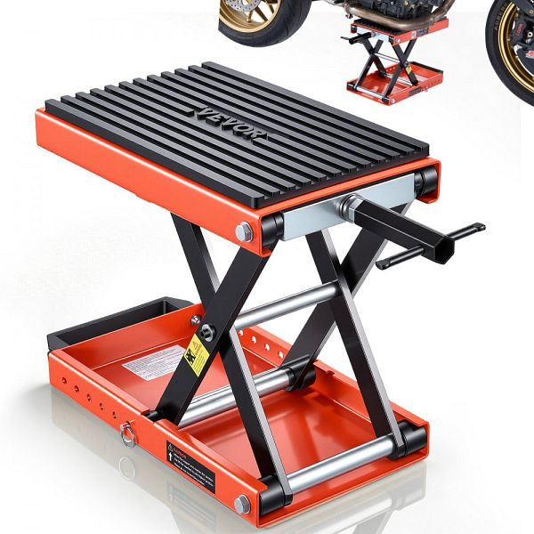 VEVOR Motorradheber 680 kg Tragkraft, Höhenverstellbar 105-350 mm, Scherenheber aus Stahl, Schwarz/Orange, MTCXXSJJ1500GRMY1001V0