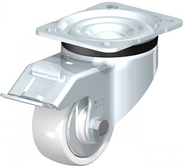 Blickle LK-SPO 75G-FI-FA Stahlblech-Lenkrolle, schwere Ausführung, mit Anschraubplatte & Feststeller, Polyamid, Weiß, 852823