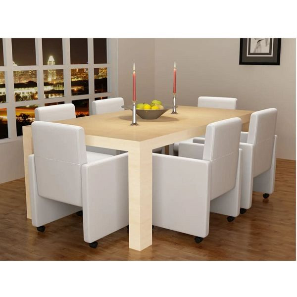 vidaXL Esszimmerstühle 6 Stück Weiß Kunstleder, 58,5 x 65 x 88 cm, 160186