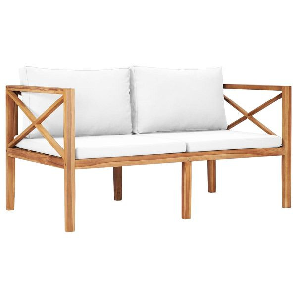 vidaXL Gartenbank mit Cremeweißen Auflagen Massivholz Teak, 49370