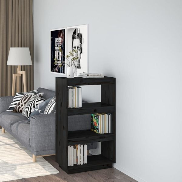 vidaXL Bücherregal/Raumteiler Schwarz 60x35x103 cm Massivholz Kiefer, 810868