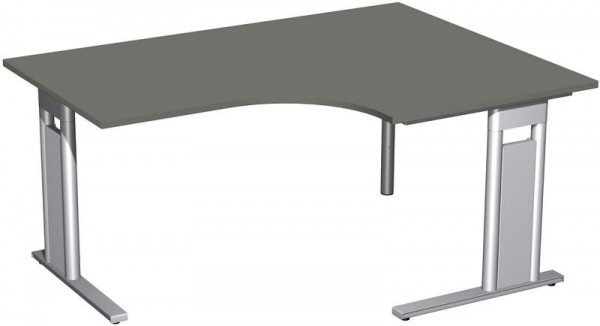 geramöbel PC-Schreibtisch rechts starr, C Fuß Blende optional, 1600x1200x720, Graphit/Silber, N-648319-GS