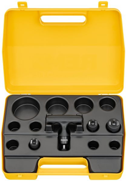 REMS KaliGrat E Set 16x2,25+20x2,5+25x2,5/26x3, Werkzeug zum Kalibrieren und Außen-/Innenentgraten von Rohren, für Verbundrohre D 14-63 mm, 114002 R