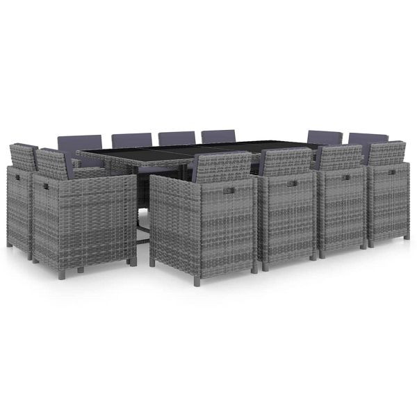 vidaXL 13-teilig Garten-Essgruppe mit Auflagen Poly Rattan Anthrazit, 46381