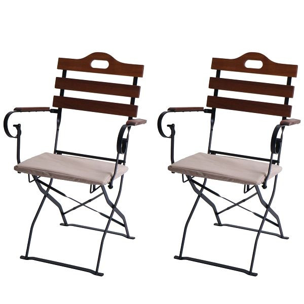 Mendler 2er-Set Biergartenstuhl HWC-J40, Klappstuhl Gartenstuhl, Gastronomie-Qualität Akazie, braun, Polster beige, 120127