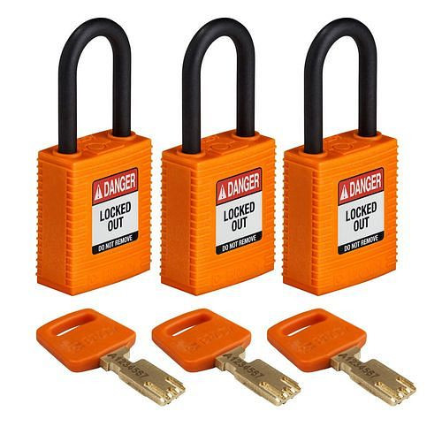 Brady Vorhängeschlösser SafeKey, Kunststoffbügel, VE: 3 Stück, lichte Bügelhöhe 38,10 mm, orange, 311885