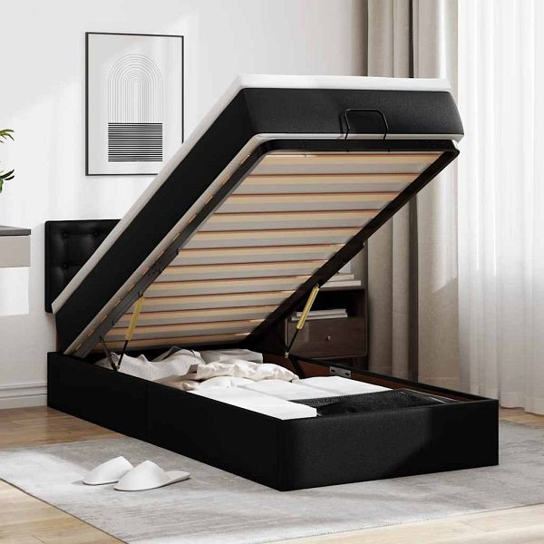 vidaXL Ottoman-Bett mit Matratzen & LEDs Schwarz 100x200 cm Kunstleder, 3312137