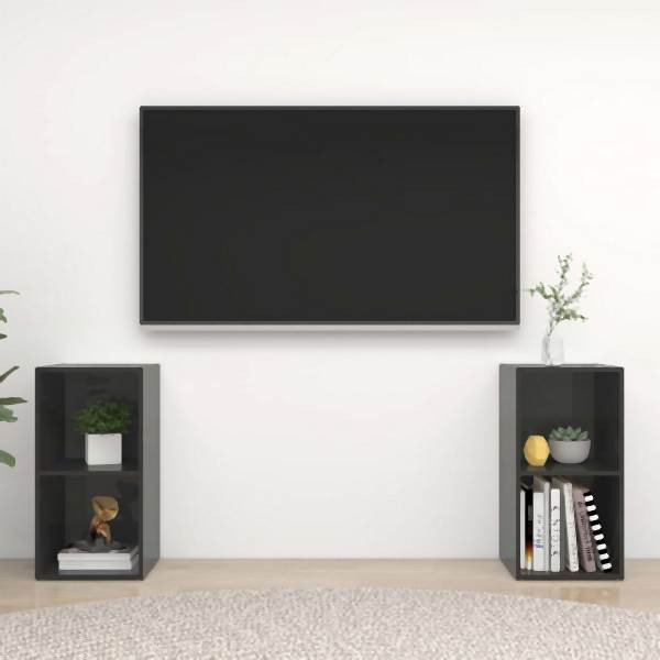 vidaXL TV-Schränke 2 Stück Hochglanz-Grau 72x35x36,5 cm Holzwerkstoff, 3079906