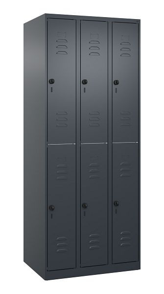 C+P Doppelstöckiger Spind Classic PLUS, 3 Abteile, 1850x750x500mm, 7016/7016, Drehriegel, 080300-39 S10010