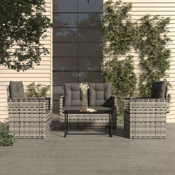 vidaXL 4-teilig Garten-Lounge-Set mit Kissen Poly Rattan Grau, 319197