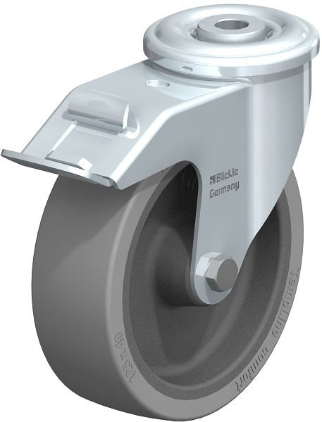 Blickle LIR-POSI 125G-FI-SG Hitzebeständige Stahlblech-Lenkrolle mit Rückenloch & Feststeller, Silikon-Gummi, Grau, 763593