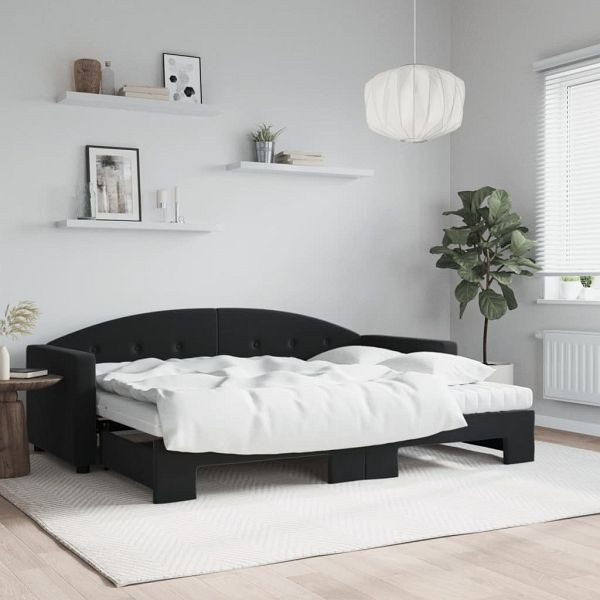 vidaXL Tagesbett Ausziehbar mit Matratzen Schwarz 80x200 cm Samt, 3197322