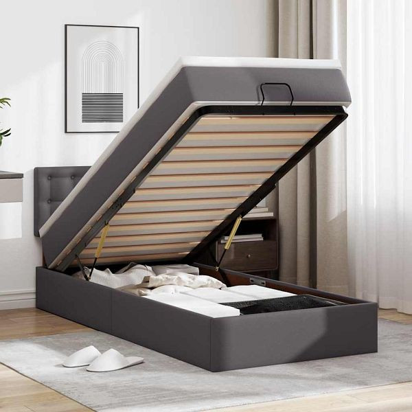 vidaXL Ottoman-Bett mit Matratze Grau 100x200 cm Kunstleder, 3311291