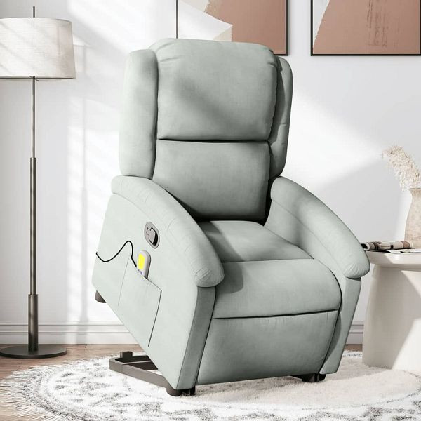 vidaXL Massagesessel mit Aufstehhilfe Hellgrau Samt, 3204311