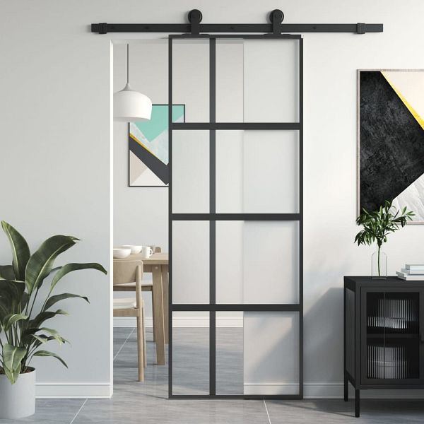 vidaXL Schiebetür Schwarz 76x205 cm Hartglas und Aluminium, 155228