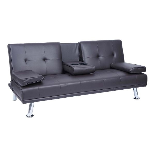 Mendler 3er-Sofa HWC-F60, Couch Schlafsofa Gästebett, Tassenhalter verstellbar 97x166cm, Kunstleder, braun, 70181