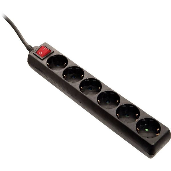 as-Schwabe Steckdosenleiste 6-fach, 5m, schwarz Kunststoffmantelleitung H05VV-F3G1,5 mit Winkel-Schutzkontaktstecker, 11672
